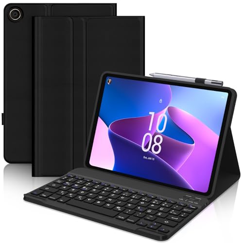 AVNICUD Tastatur Hülle für Lenovo Tab M10 Plus (3rd Gen) 10,6 Zoll 2022 - TPU Schutzhülle Magnetisch Abnehmbarer Bluetooth Tastatur mit Deutsch QWERTZ Layout, Schwarz von AVNICUD