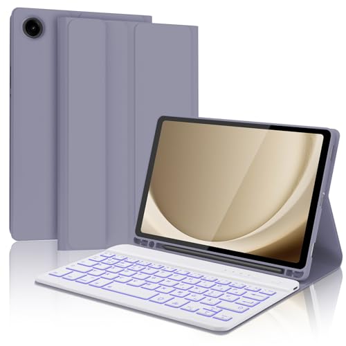 AVNICUD Tastatur Hülle für Samsung Galaxy Tab A9-7 Backlights QWERTZ Deutsch Bluetooth Tastatur Abnehmbarer Magnetisch Schutzhülle mit Stifthalter für Tablette A9 8,7 Zoll 2023(SM-X110/X115), Lila von AVNICUD