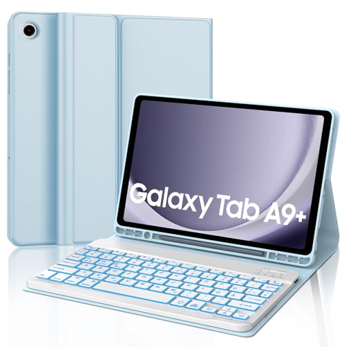 AVNICUD Tastatur Hülle für Samsung Galaxy Tab A9 Plus - 7 Backlights Deutsch QWERTZ Bluetooth Tastatur Magnetisch Schutzhülle mit Stifthalter für Tab A9+ 11'' 2023 (SM-X210/X216/X218), Blau von AVNICUD