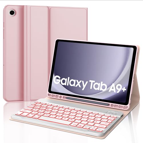 AVNICUD Tastatur Hülle für Samsung Galaxy Tab A9 Plus - 7 Backlights Deutsch QWERTZ Bluetooth Tastatur Magnetisch Schutzhülle mit Stifthalter für Tab A9+ 11'' 2023 (SM-X210/X216/X218), Rosa von AVNICUD