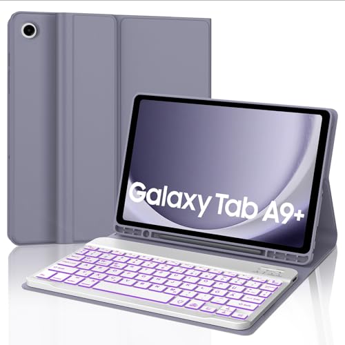 AVNICUD Tastatur Hülle für Samsung Galaxy Tab A9 Plus - 7 Backlights QWERTZ Deutsch Bluetooth Tastatur Magnetisch Schutzhülle mit Stifthalter für Tab A9+ 11'' 2023 (SM-X210/X216/X218), Lila von AVNICUD