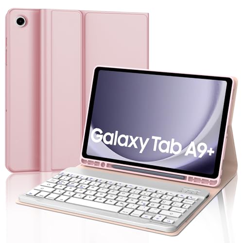 AVNICUD Tastatur Hülle für Samsung Galaxy Tab A9 Plus - QWERTZ Deutsch Bluetooth Tastatur Abnehmbarer Magnetisch Schutzhülle mit Stifthalter für Tab A9+ 11 Zoll 2023 (SM-X210/X216/X218), Rosa von AVNICUD