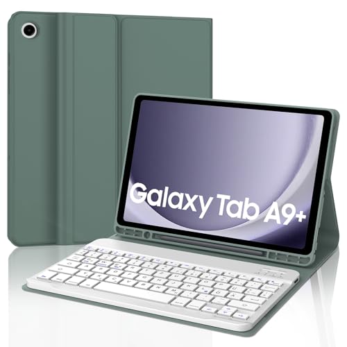 AVNICUD Tastatur Hülle für Samsung Galaxy Tab A9 Plus - QWERTZ Deutsches Bluetooth Tastatur Magnetisch Schutzhülle mit Stifthalter für Tab A9+/A9 Plus 11'' 2023 (SM-X210/X216/X218),Dunkelgrün von AVNICUD