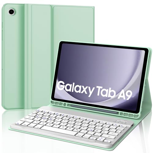 AVNICUD Tastatur Hülle für Samsung Galaxy Tab A9 - QWERTZ Deutsches Bluetooth Tastatur Abnehmbarer Magnetisch Schutzhülle mit Stifthalter für Samsung Tablet A9 8.7'' 2023(SM-X110/SM-X115), Gras-Grün von AVNICUD