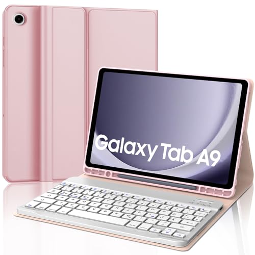 AVNICUD Tastatur Hülle für Samsung Galaxy Tab A9 - QWERTZ Deutsches Bluetooth Tastatur Abnehmbarer Magnetisch Schutzhülle mit Stifthalter für Samsung Tablet Tab A9 8.7'' 2023(SM-X110/SM-X115), Rosa von AVNICUD