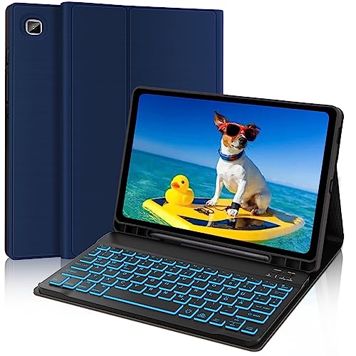 AVNICUD Tastatur Hülle für Samsung Galaxy Tab S6 Lite 10.4 Zoll 2022/2020 SM-P610/P613/P615/P619 - TPU Rückseite Case mit Stifthalter, 7 Backlightfarben Bluetooth Deutsche Keyboard QWERTZ, Dunkelblau von AVNICUD