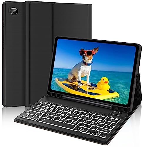 AVNICUD Tastatur Hülle für Samsung Galaxy Tab S6 Lite 10.4 Zoll 2022/2020 SM-P610/P613/P615/P619 - TPU Rückseite Case mit Stifthalter, 7 Backlightfarben Bluetooth Deutsche Keyboard QWERTZ, Schwarz von AVNICUD
