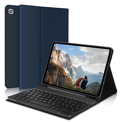 AVNICUD Tastatur Hülle für Samsung Galaxy Tab S6 Lite 10.4 Zoll 2022/2020 SM-P610/P613/P615/P619 - TPU Rückseite Case mit Stifthalter, Bluetooth Abnehmbare Deutsche Keyboard QWERTZ Layout, Dunkelblau von AVNICUD