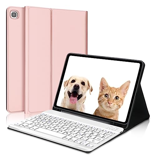 AVNICUD Tastatur Hülle für Samsung Galaxy Tab S6 Lite 10.4 Zoll 2022/2020 SM-P610/P613/P615/P619 - TPU Rückseite Case mit Stifthalter, Bluetooth Abnehmbare Deutsche Keyboard QWERTZ Layout, Roségold von AVNICUD