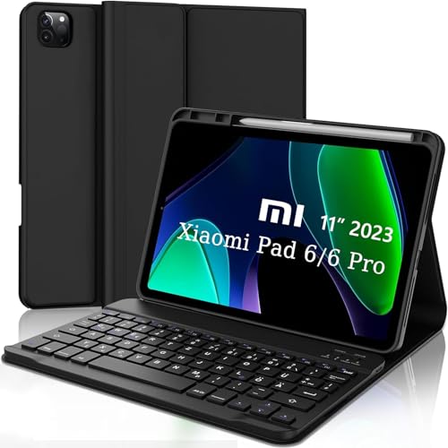 AVNICUD Tastatur Hülle für XIAOMI Pad 6 11 Zoll 2023 - Deutsch QWERTZ Bluetooth Tastatur Magnetisch Abnehmbarer TPU Schutzhülle Kompatibel mit Xiaomi Pad 6/ Pad 6 Pro 2023 11", Schwarz von AVNICUD