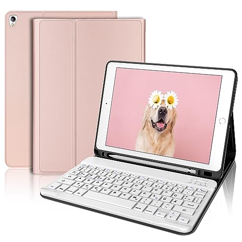 AVNICUD Tastatur Hülle für iPad 10,2 Zoll 9/8/7 Generation - iPad Pro 10.5", iPad Air 3, Soft TPU Schutzhülle mit Stifthalter, Magnetisch Bluetooth Keyboard Deutsch QWERTZ-Layout, Roségold von AVNICUD