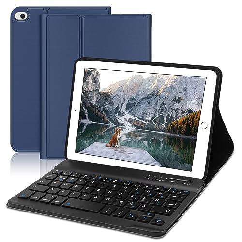 AVNICUD Tastatur Hülle für iPad Mini 5/4/3/2/1, Weiche TPU-Rückseite Case, Magnetisch Abnehmbarer Bluetooth Keyboard mit QWERTZ Layout, Dunkelblau von AVNICUD