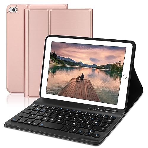 AVNICUD Tastatur Hülle für iPad Mini 5/4/3/2/1, Weiche TPU-Rückseite Case, Magnetisch Abnehmbarer Bluetooth Keyboard mit QWERTZ Layout, Roségold von AVNICUD