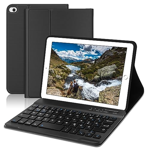 AVNICUD Tastatur Hülle für iPad Mini 5/4/3/2/1, Weiche TPU-Rückseite Case, Magnetisch Abnehmbarer Bluetooth Keyboard mit QWERTZ Layout, Schwarz von AVNICUD