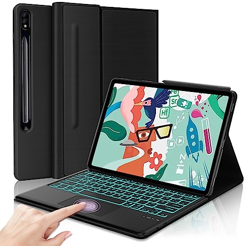 AVNICUD Tastatur Hülle mit Touchpad für Samsung Galaxy Tab S8+/S7 FE/S7+12,4 Zoll mit Stifthalter,Gegenlicht QWERTZ Deutsch Bluetooth Tastatur Hülle für Samsung Tab S8 Plus/S7 Plus,Schwarz von AVNICUD