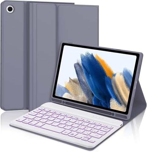AVNICUD Tastatur für Samsung Galaxy Tab A8 2022/2021 10.5" mit Beleuchtete, Hülle mit Tastatur für Samsung Tab A8 Magnetische Abnehmbare Bluetooth QWERTZ Layout, SM-X200/ X205/ X207, Lila von AVNICUD