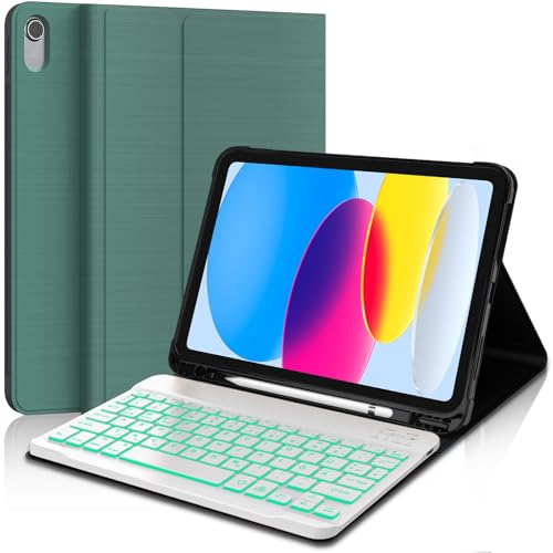 AVNICUD Tastatur für iPad 10 Generation 2022 10.9"/ A16 11 Generation 2025 11 Zoll mit Beleuchtete, Hülle mit Tastatur für iPad A16 11 Gen Magnetische Bluetooth Abnehmbare QWERTZ, Dunkelgrün von AVNICUD