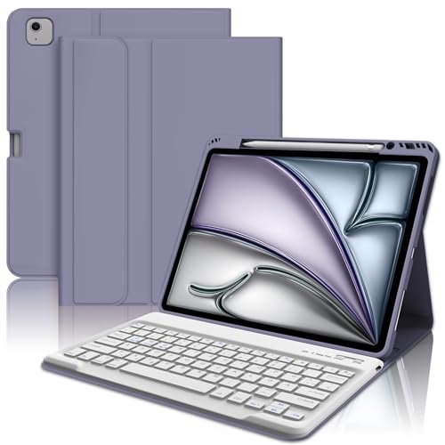 AVNICUD Tastatur für iPad Pro 12.9 6/5/4/3 Generation, Hülle mit Tastatur für iPad Air 13 2024 Tastatur QWERTZ Layout Magnetisch Abnehmbarer Tastatur, lila von AVNICUD