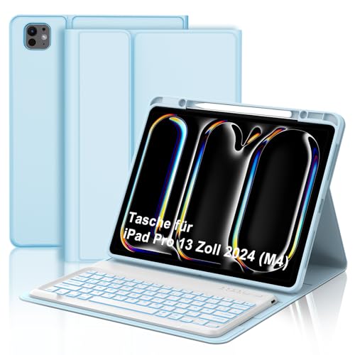 AVNICUD Tastatur für iPad Pro 13 Zoll M4 2024 Beleuchtete Tastatur Magnetisch Abnehmbarer Schutzhülle mit Bleistifthalter QWERTZ Layout, A2925 A2926 A3007, Blau von AVNICUD