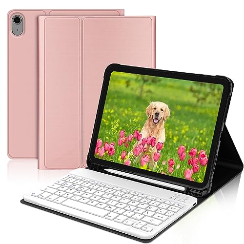 AVNICUD Tastaturgehäuse für iPad 10. Generation 2022 (10,9 Zoll) - A2696/ A2757/ A2777 Modelle, abnehmbare magnetische QWERTY Bluetooth Tastatur, Stylus Tray, TPU Rückseite, Rose Gold von AVNICUD