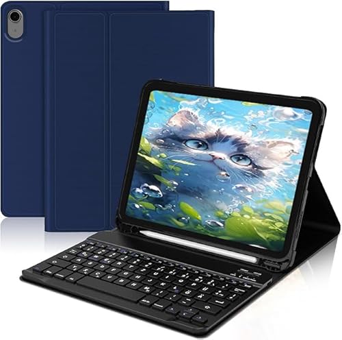 AVNICUD Tastaturgehäuse für ipad 10. Generation 2022 (10,9 Zoll) - A2696/ A2757/ A2777 Modelle, QWERTY abnehmbare magnetische Bluetooth-Tastatur, Stylus-Tray, TPU-Rückseite, blau von AVNICUD