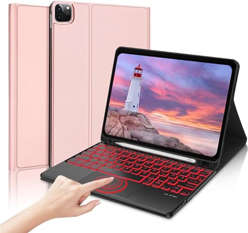 AVNICUD iPad Air 5 Hülle Tastatur mit Touchpad - Backlight Bluetooth Magnetisch Tablette Keyboard Deutsch QWERTZ, Schutzhülle mit Stifthalter für iPad Pro 11(4/3/2/1.Gen), iPad Air 5/4 10.9, Roségold von AVNICUD