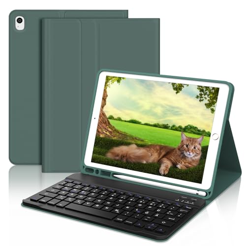 AVNICUD ipad Keyboard case 10.2 inch 9/8/7 Generation - iPad Pro 10.5, iPad Air 3, magnetische abnehmbare Bluetooth-Tastatur, Stylus-Slot, TPU-Hülle, deutsches QWERTY-Tastaturlayout, dunkelgrün von AVNICUD