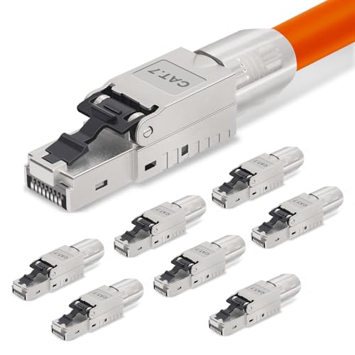 AVNSCNK Cat 7 Stecker, RJ45 Stecker Cat 7 NS-7 auf Schneidklemme (LSA) vergoldete Kontakte, Netzwerkstecker Cat7 Werkzeuglos, Crimpen LAN 10 Gbps Connector für Patchkabel Verlegekabel(8 Stück) von AVNSCNK