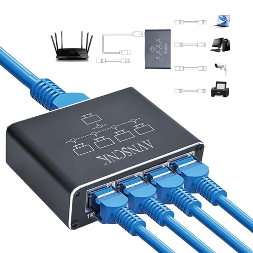 Netzwerk Switch 1 auf 4, AVNSCNK 1000 Mbit/s LAN Switch 4 Port Gigabit LAN Verteiler, Ethernet Switch mit USB C Netzkabel für Computer, Switch, Router, Set-Top Box, ADSL, Digital TV Netzwerk Switch 1 auf 4, AVNSCNK 1000 Mbit/s LAN Switch 4 Port Gigabit LAN Verteiler, Ethernet Switch mit USB C Netzkabel für Computer, Switch, Router, Set-Top Box, ADSL, Digital TV von AVNSCNK