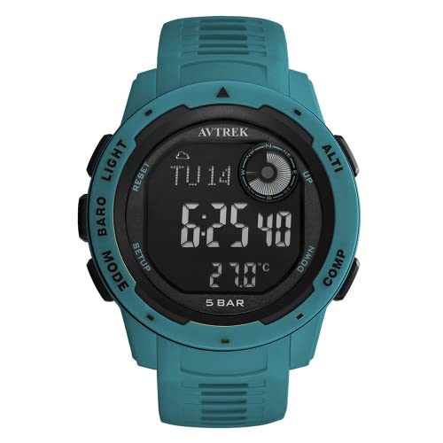 AVTREK Multifunktions-Sportuhr, Höhenmesser, Barometer und Thermometer, 50 m wasserdicht, 12/24 Stunden, Stoppuhr und Alarm (blau) von AVTREK