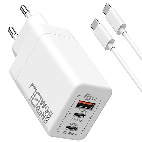 AVUMDA 70W USB C Ladegerät, 3-Port Type C PD 3.0 GaN Netzteil USB C Netzteil 100W Kabel enthalten für MacBook Pro Air M1 M2 Dell XPS iPhone 15 iPad Pro Air Samsung Galaxy S23 Ultra Plus S22 Steam Deck von AVUMDA