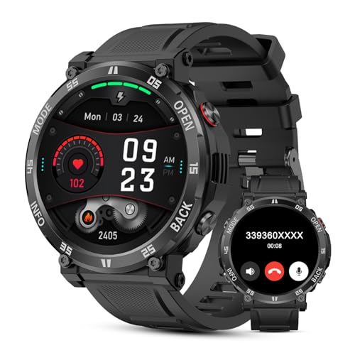 AVUMDA Militär Smartwatch Herren 1,52 Zoll Robuste Outdoor Smartwatch mit Herzfrequenz Schlafüberwachung Blutdruckmessung, 100+ Sportmodi Fitnessuhr Smart Watch für Android iOS von AVUMDA