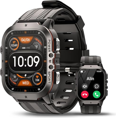 AVUMDA Smartwatch Herren 1.96’’ AMOLED HD Bildschirm, Smartwatch Herren mit Telefonfunktion Blutdruckmessung Herzfrequenz Schrittzähler SpO2, Smartwatch Outdoor IP68 mit 100+ Sportmodi für Android iOS von AVUMDA