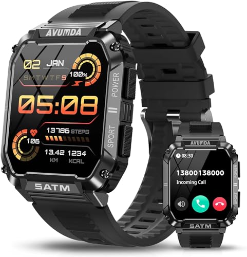 AVUMDA Smartwatch Herren mit Telefonfunktion,1.98 Fitnessuhr Smart Watch mit Blutdruck-,Pulsuhr,Schrittzähler, Aktivitätstracker,120+ Sportmodi Sportuhren für Android iOS (T3 UTRA) von AVUMDA