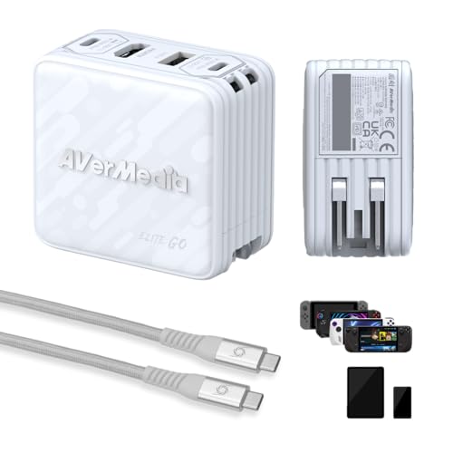 AVerMedia Capture Card 1080p60 HDMI, Tragbares Ladegerät für Nintendo Switch, 100W GaN USB-C Hub, TV Dockingstation mit 4K60 HDMI, kompatibel mit iPhone, iPad, Laptop & PC (Elite Go - Weiß) von AVerMedia