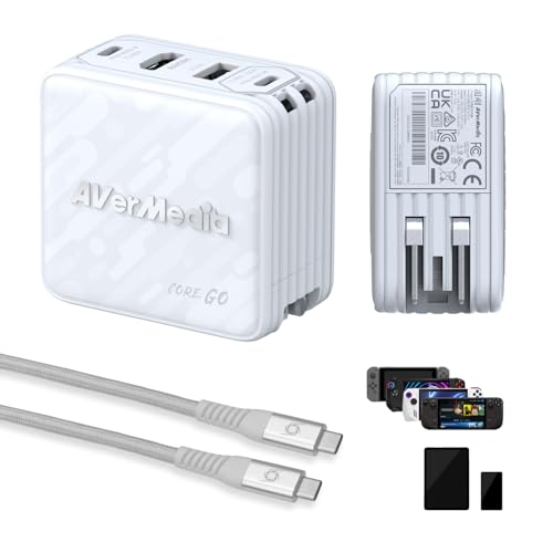 AVerMedia Tragbares Ladegerät für Nintendo Switch/Steam Deck, 100 W GaN Schnelllade-USB-C-Hub & TV-Dock mit 4K60 HDMI, kompatibel mit iPhone, iPad, Laptop, PC, Gaming-Zubehör (Core Go - Weiß) von AVerMedia