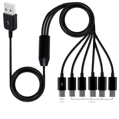 AWADUO 1 bis 6 Power Splitter Kabel 1 Stecker auf 6 Stecker Kabel, USB Typ A Stecker auf 6 Typ-c Stecker Daten Sync Ladeanschluss Adapter Kabel kompatibel mit Samsung Galaxy S22 S21 (0.5m) von AWADUO