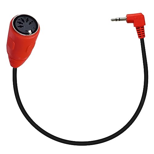 AWADUO 5 Pin DIN Kabel, MIDI Din 5 Pin Buchse zu 90 Grad 3.5mm 1/8'' Stecker TRS Stereo Jack Audio Kabel für Lautsprecher, Verstärker, Mixe, MIDI Keyboard (0.5M/1.7FT/Rot) von AWADUO