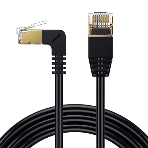AWADUO Cat 8 Ethernet-Kabel, Netzwerk-LAN-Patchkabel für den Innen- und Außenbereich, Stecker auf 90-Winkel-Stecker, Hochgeschwindigkeits-RJ45-Flachinternetkabel, Außendurchmesser 3,8 mm(M bis 90 ° M) von AWADUO