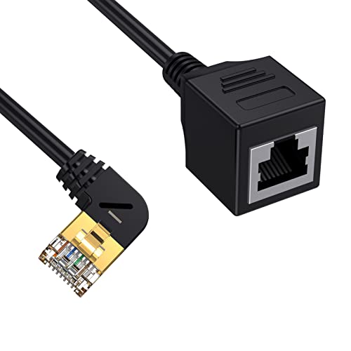 AWADUO Cat 8 Ethernet-Kabel für den Innen- und Außenbereich, Netzwerk-LAN-Patchkabel, Stecker auf linke Buchse, Hochgeschwindigkeits-RJ45-Flachkabel, 3,8 mm Außendurchmesser, für Modem(M auf L F) von AWADUO