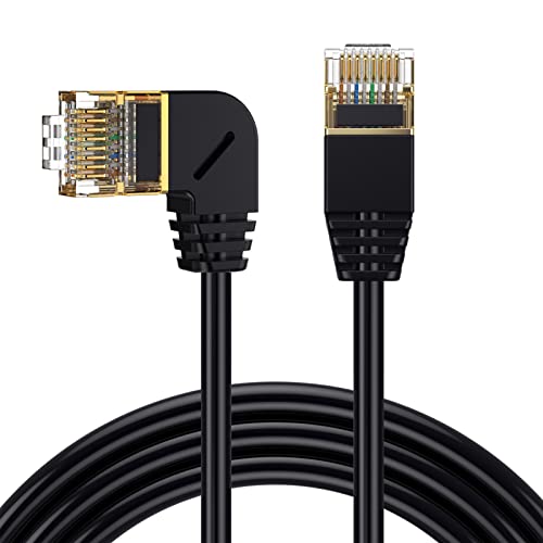 AWADUO Cat 8 Ethernet-Kabel für den Innen- und Außenbereich, Netzwerk-LAN-Patchkabel, Stecker auf linken Winkelstecker, Hochgeschwindigkeits-RJ45-Flachkabel, OD3,8 mm für Modem/Laptop(M auf L M) von AWADUO