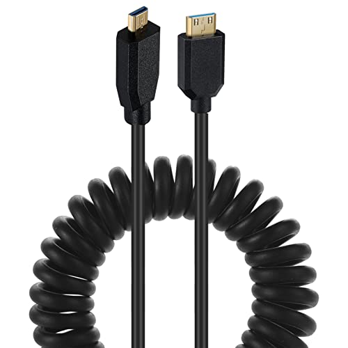 AWADUO HDMI 2.1 Kabel Micro HDMI Stecker Typ D auf Mini HDMI Stecker Typ C Verlängerungskabel, Ultra Spring High Speed ​​HDMI Spiralkabel 8K@60Hz 4k@120Hz Kompatibel mit Monitor/Projektor von AWADUO