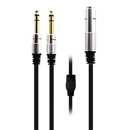 AWADUO Kabel vergoldetes Y-Splitter-Kabel, Professional Gummileitung Kabel 6.35mm 1/4 Stecker zu 2x6.35mm Buchse Kabel OD 5.5 für Audio-Ausrüstung, Mikrofon, Mixer (schwarz/0.5M) von AWADUO