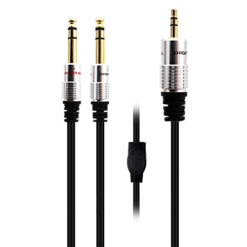 AWADUO Kabel vergoldetes Y-Splitter-Kabel, Professional Rubber Line Kabel 3.5mm Stecker zu 2x6.35mm TRS Stecker OD 5.5 für Audiogeräte, Mikrofon, Mixer (schwarz/0.5M) von AWADUO