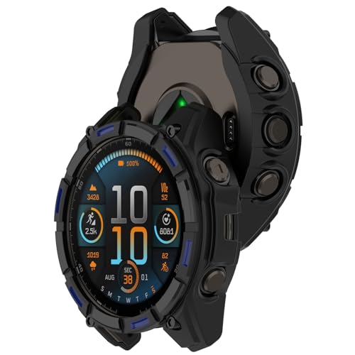 AWADUO Kompatibel mit Garmin Tactix 8 AMOLED 47mm Schutzhülle, Smartwatch Silikon TPU Schutzhülle Shell Weiche und langlebige Uhrenzubehör (Schwarz+Blau) von AWADUO