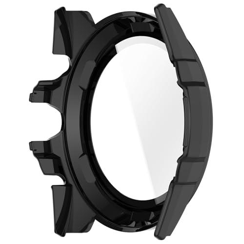 AWADUO Kompatibel mit Ticwatch Atlas Smartwatch, vollständige Abdeckung, PC-Schutzhülle mit gehärtetem Glas, berührbarer Displayschutz, Smartwatch-Zubehör (schwarz) von AWADUO
