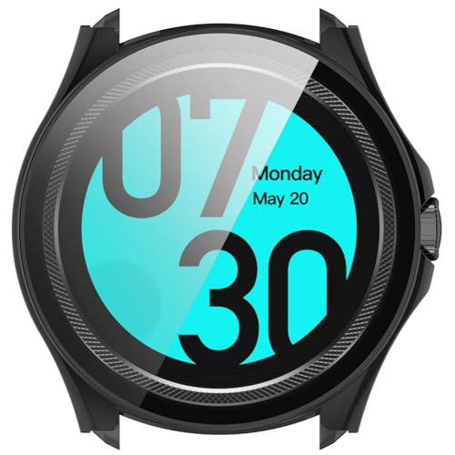 AWADUO Kompatibel mit Ticwatch Pro 5 Enduro Smartwatch, vollständige Abdeckung, PC-Schutzhülle mit gehärtetem Glas, berührbarer Displayschutz, Smartwatch-Zubehör (schwarz) von AWADUO