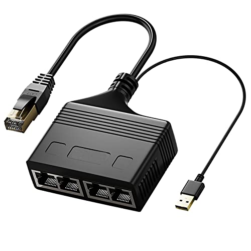 AWADUO RJ45 Netzwerk Splitter Y Kabel, 4-Port Übertragungsverbindung LAN Ethernet Netzwerkkabel USB Kabel Adapter für Cat5, Cat6, Cat7, Häuser und Büros von AWADUO