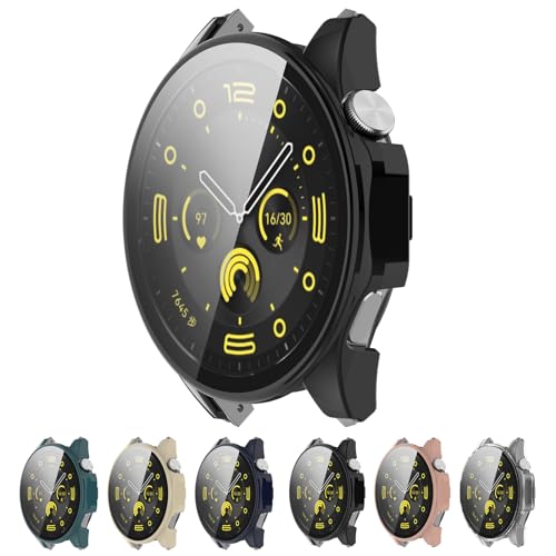 AWADUO Smartwatch Full Coverage PC Schutzhülle mit gehärtetem Glas Bildschirmschutz Kompatibel mit Huawei Watch GT4 46mm, weich und langlebig (schwarz) von AWADUO