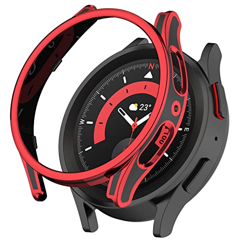 AWADUO Smartwatch Full Coverage PC Schutzhülle mit gehärtetem Glas Displayschutz Kompatibel mit Samsung Watch 5 40mm, weich und langlebig (Schwarz+Rot) von AWADUO